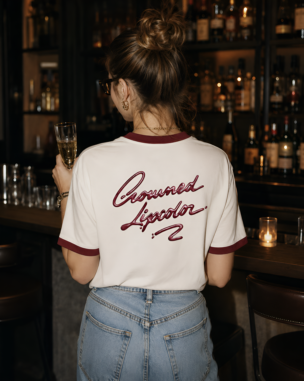 CHERRY LIPS — OFF WHITE & MAROON RINGER TEE