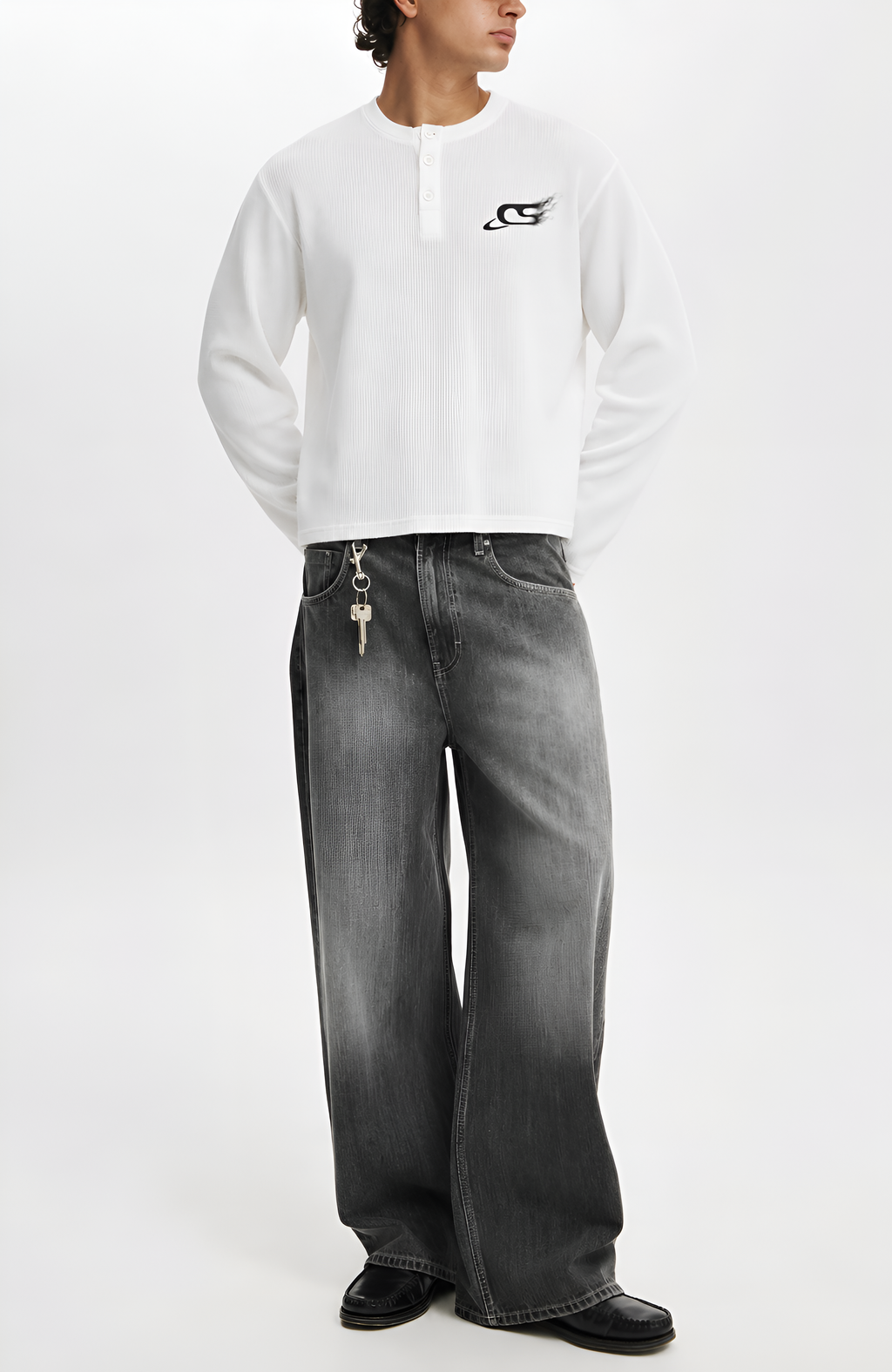 BASICS — WHITE HENLEY WAFFLE KNIT