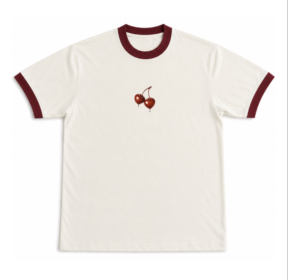 CHERRY LIPS — OFF WHITE & MAROON RINGER TEE