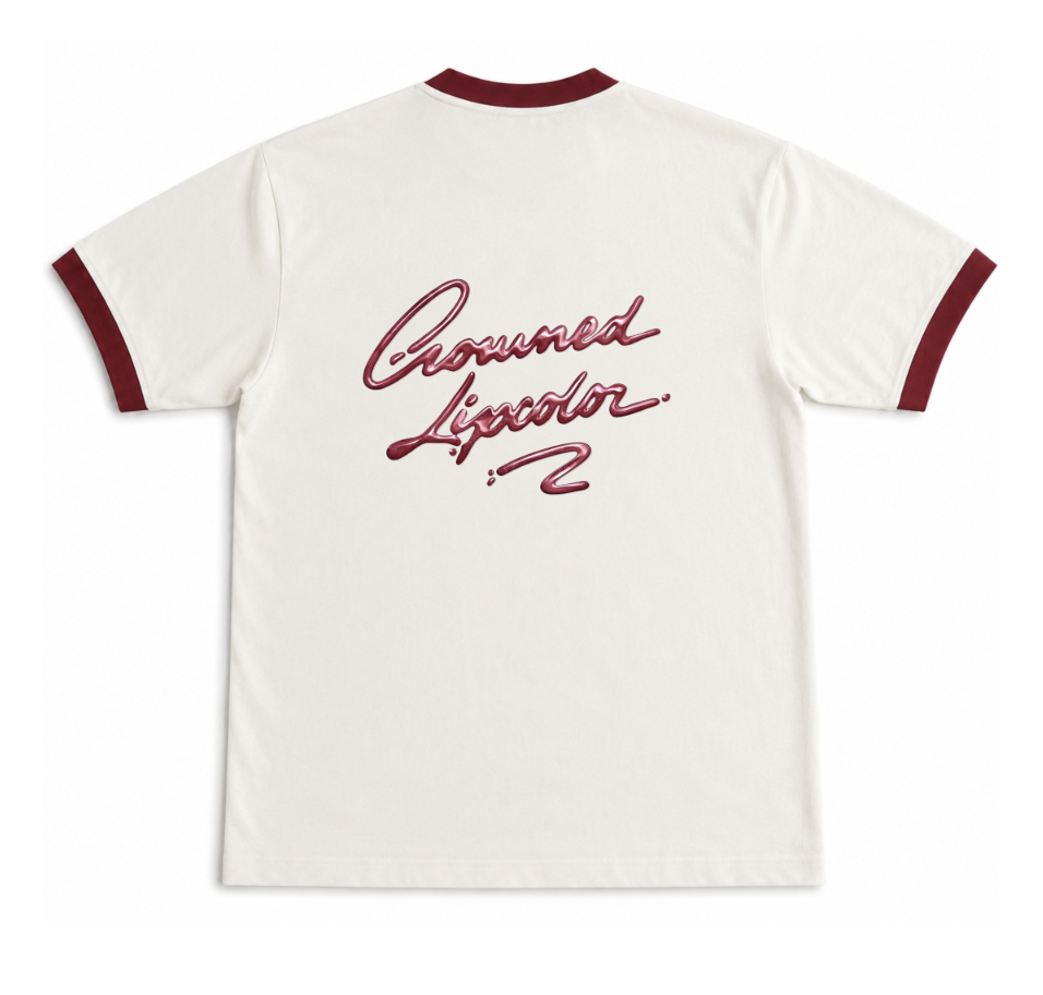 CHERRY LIPS — OFF WHITE & MAROON RINGER TEE
