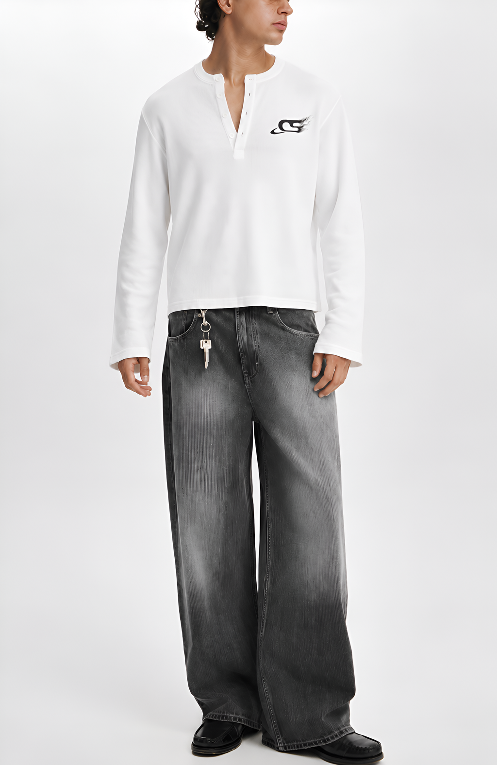 BASICS — WHITE HENLEY WAFFLE KNIT