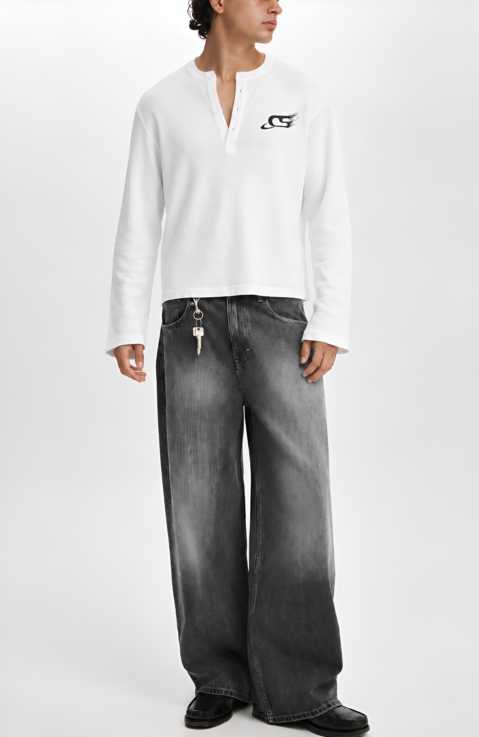 BASICS — WHITE HENLEY WAFFLE KNIT